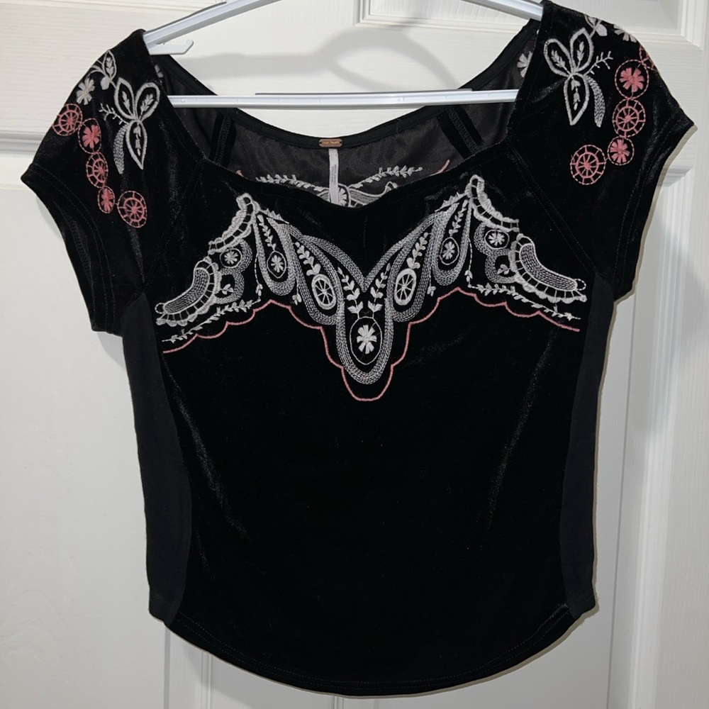 Free People Embroidered Velvet Top